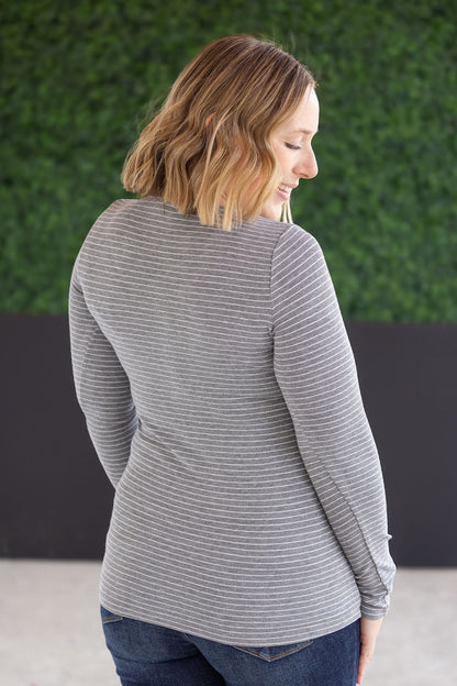 IN STOCK Striped Henley Long Sleeve - Charcoal FINAL SALE