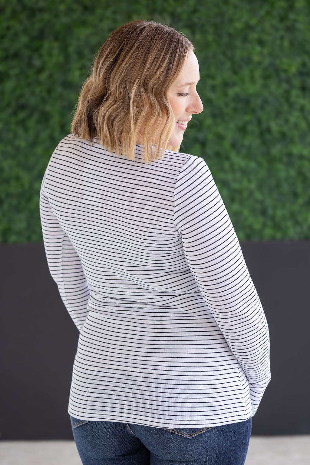 SOLD OUT Striped Henley Long Sleeve - White FINAL SALE