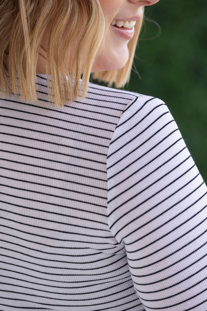 SOLD OUT Striped Henley Long Sleeve - White FINAL SALE