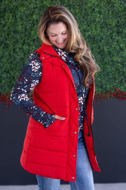 IN STOCK Harlow Long Vest - Red FINAL SALE