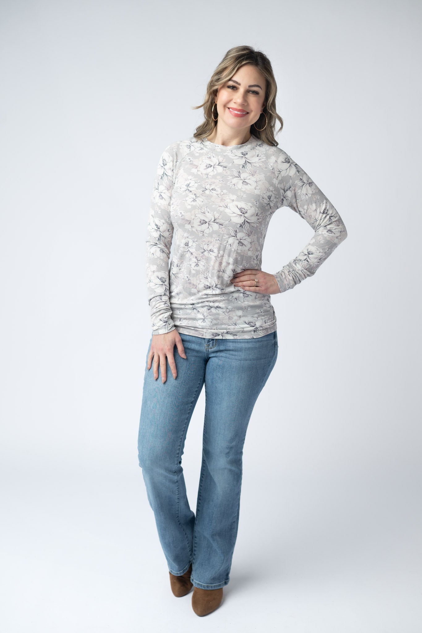IN STOCK Blair Long Sleeve Top - Vintage Grey Floral FINAL SALE