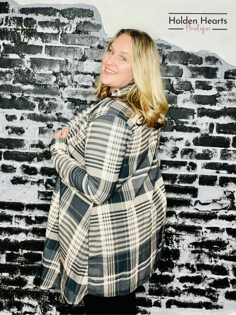 Charcoal Multi Plaid Print Open Cardigan - Holden Hearts