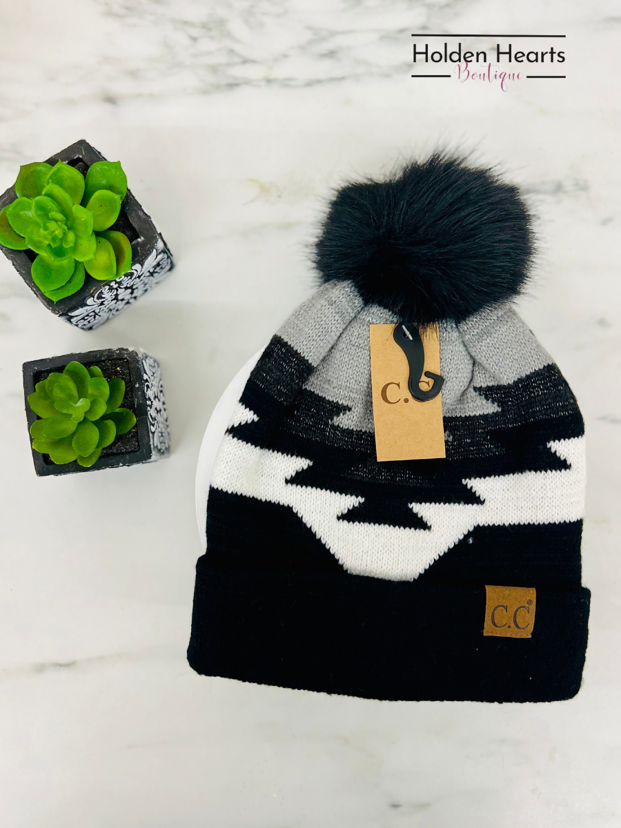 Aztec Natural Faux Fur Pom C.C Beanie YJ1000 - Holden Hearts