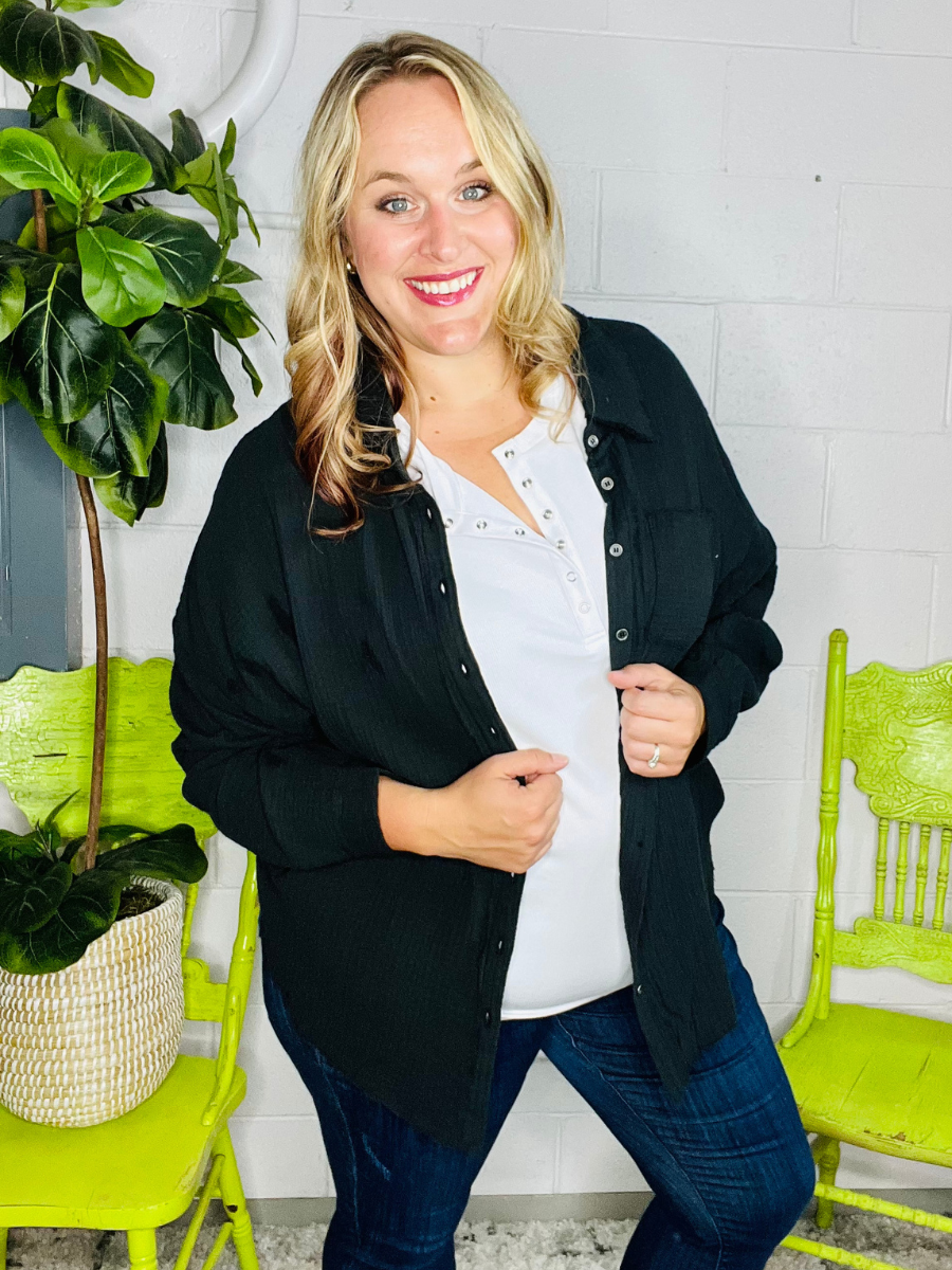 Black State of Mind Button Up Top - Holden Hearts