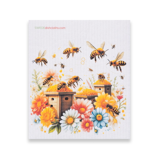 Swedish Dishcloth Bees and Wood Beehive