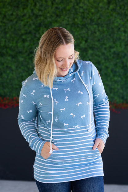 IN STOCK Hailey Pullover Hoodie - Teal Ribbons and Stripes FINAL SALE