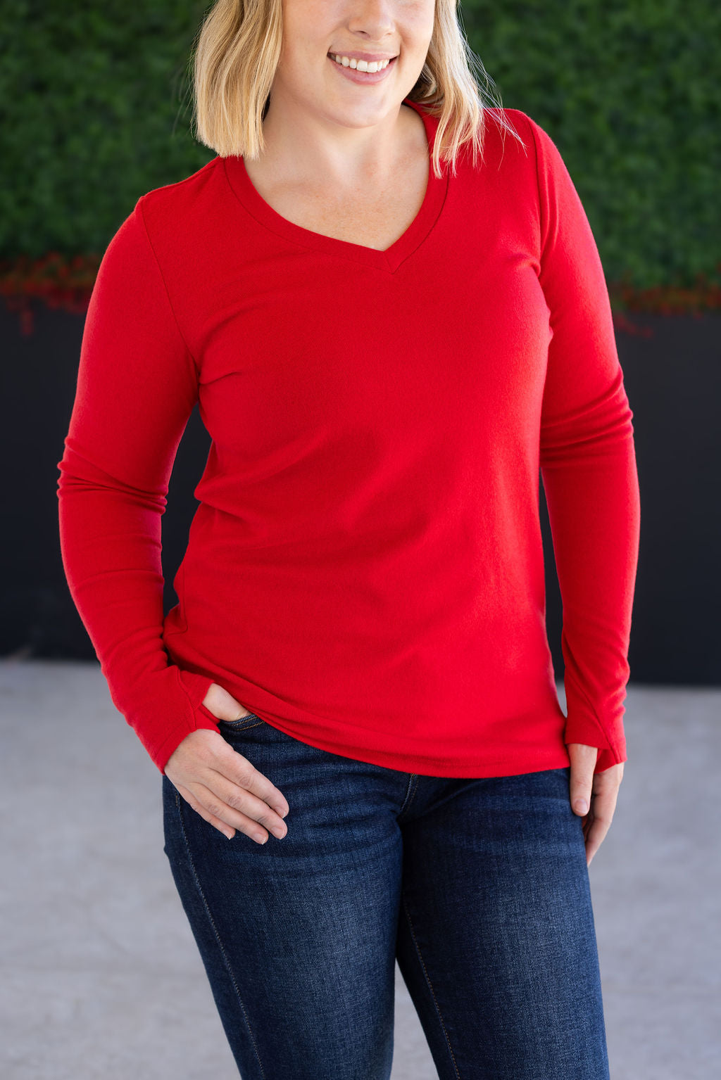 IN STOCK Leah Long Sleeve Top - Red FINAL SALE