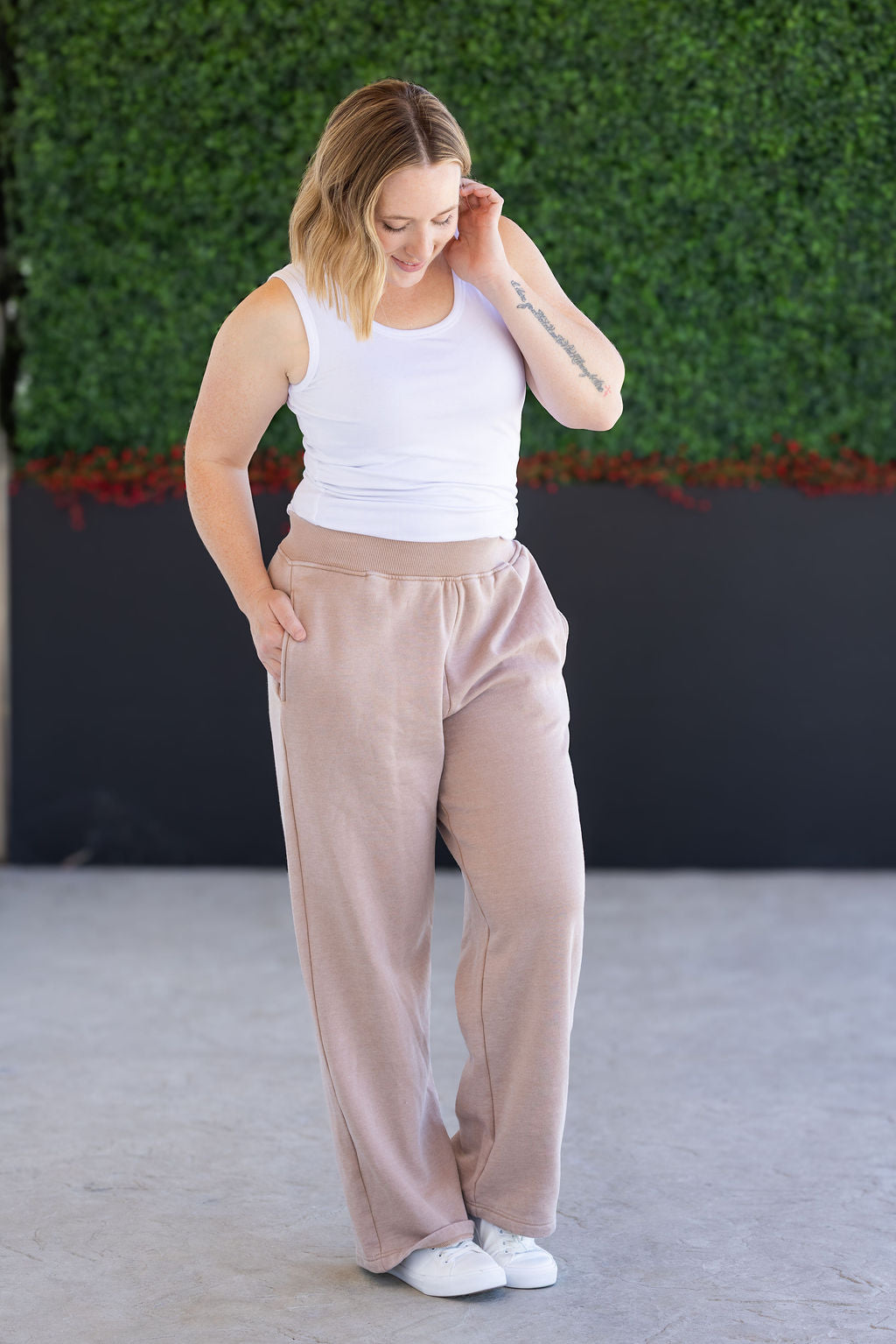 IN STOCK Wide Leg Vintage Wash Bottoms - Tan FINAL SALE