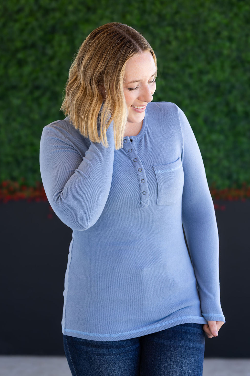 IN STOCK Georgia Long Sleeve Top - Dusty Blue FINAL SALE