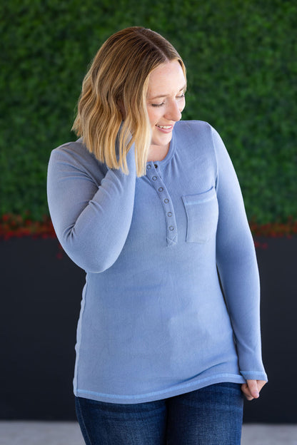 IN STOCK Georgia Long Sleeve Top - Dusty Blue FINAL SALE