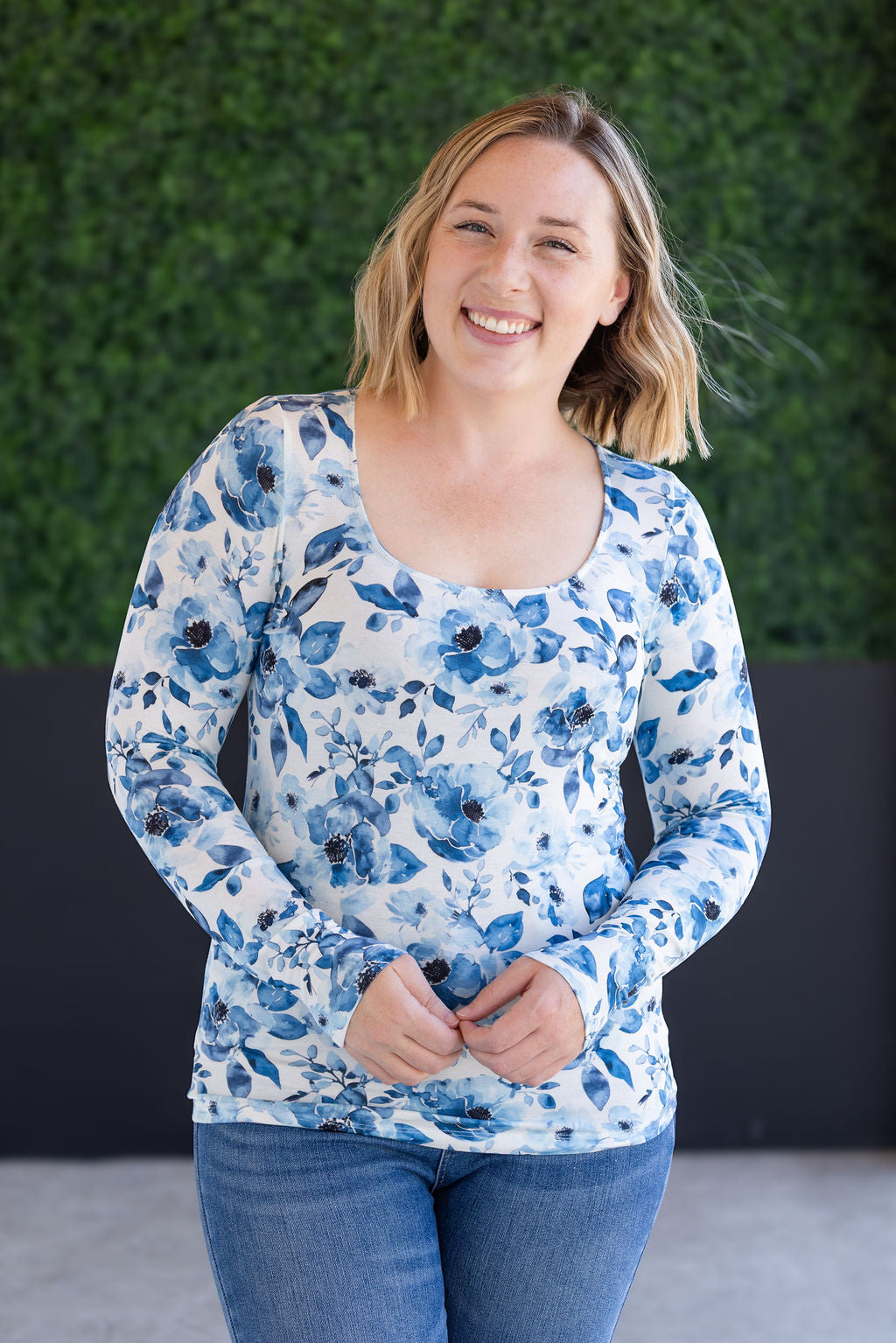 IN STOCK Alyssa Long Sleeve Top - Sapphire Floral FINAL SALE