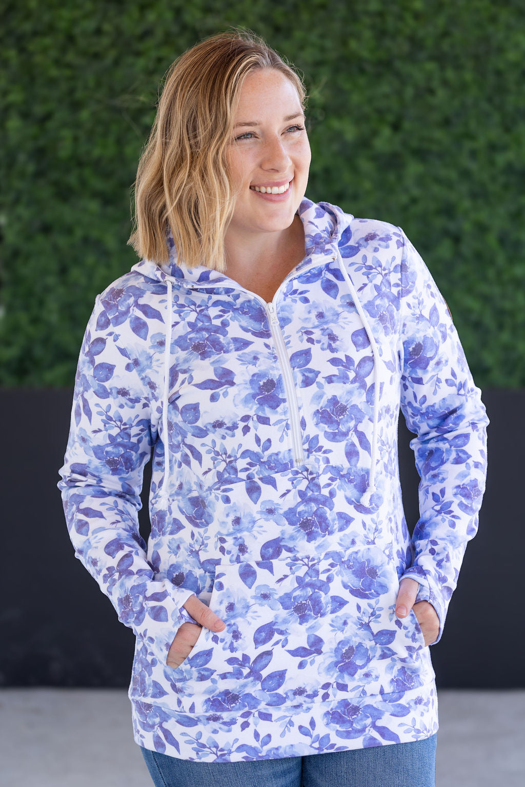 IN STOCK HalfZip Hoodie - Sapphire Floral FINAL SALE