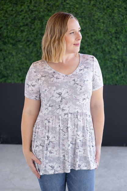 IN STOCK Sarah Ruffle Short Sleeve - Vintage Grey Floral FINAL SALE
