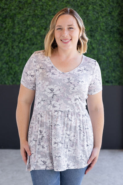 IN STOCK Sarah Ruffle Short Sleeve - Vintage Grey Floral FINAL SALE