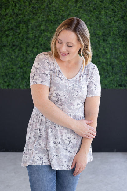 IN STOCK Sarah Ruffle Short Sleeve - Vintage Grey Floral FINAL SALE