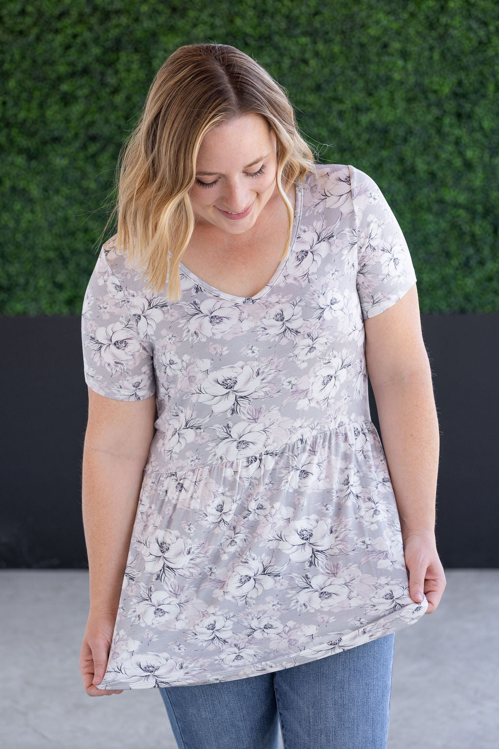 IN STOCK Sarah Ruffle Short Sleeve - Vintage Grey Floral FINAL SALE