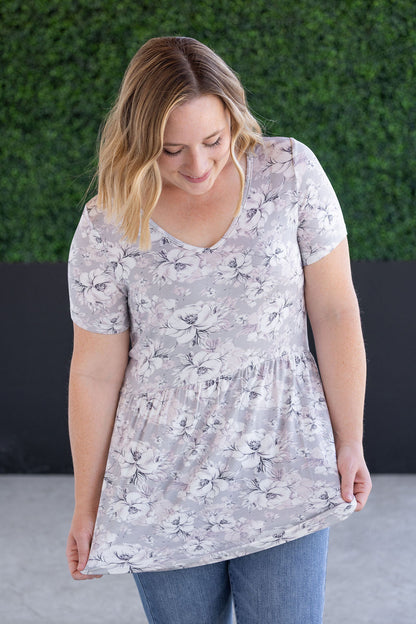 IN STOCK Sarah Ruffle Short Sleeve - Vintage Grey Floral FINAL SALE