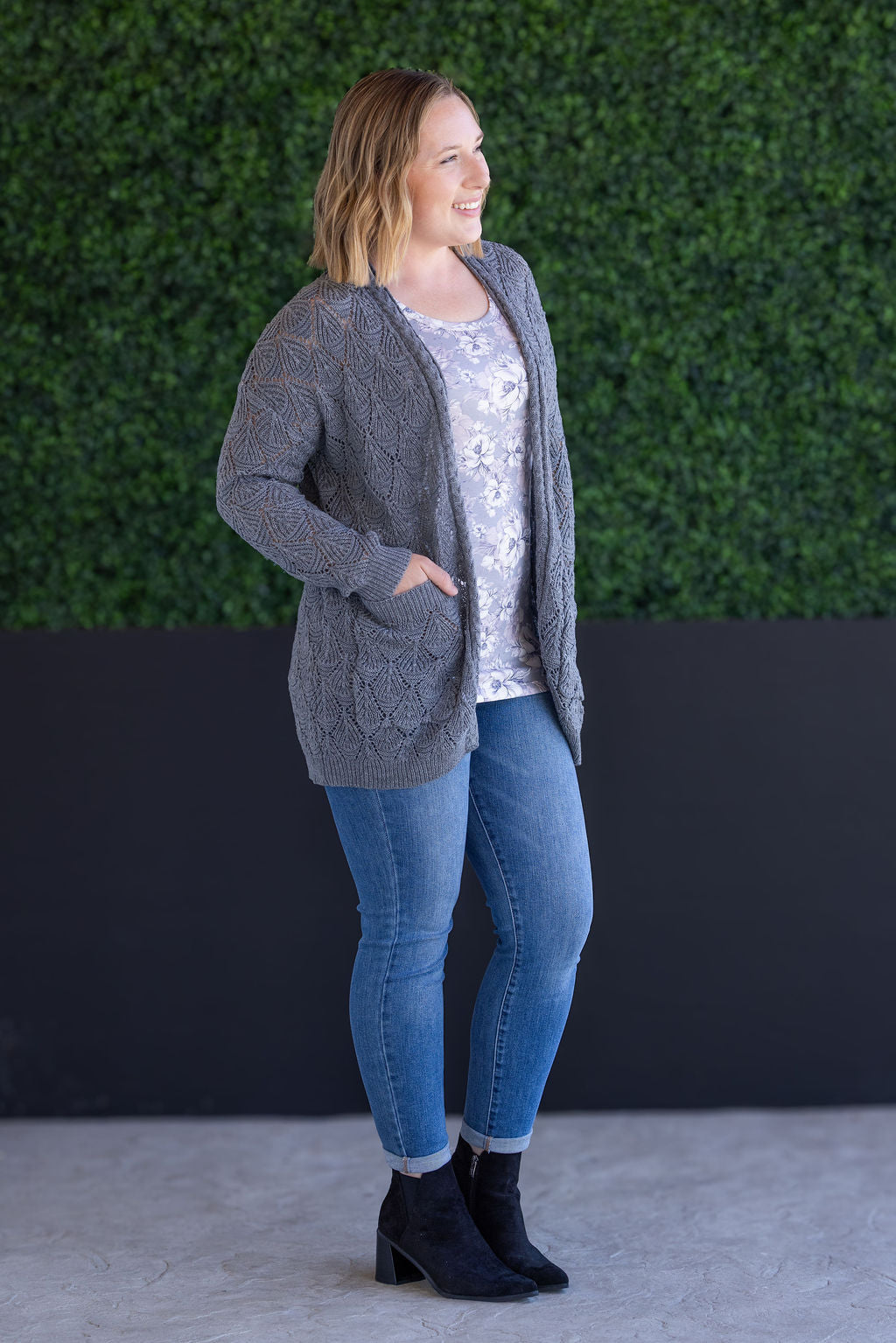 IN STOCK Open Knit Cardigan - Grey FINAL SALE