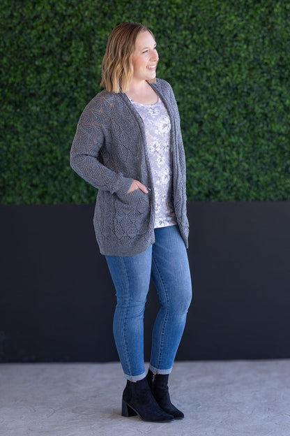 IN STOCK Open Knit Cardigan - Grey FINAL SALE