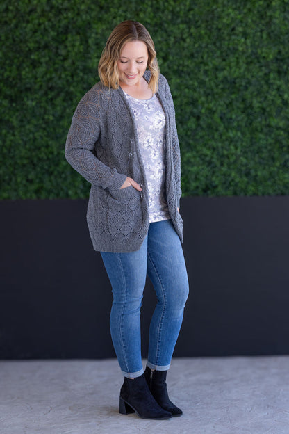 IN STOCK Open Knit Cardigan - Grey FINAL SALE