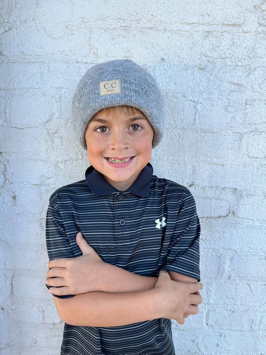Kids' Soft Ribbed Leather Patch C.C. Beanie - Holden Hearts