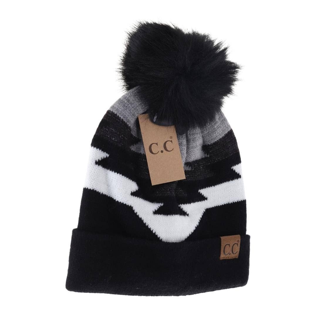 Aztec Natural Faux Fur Pom C.C Beanie YJ1000 - Holden Hearts