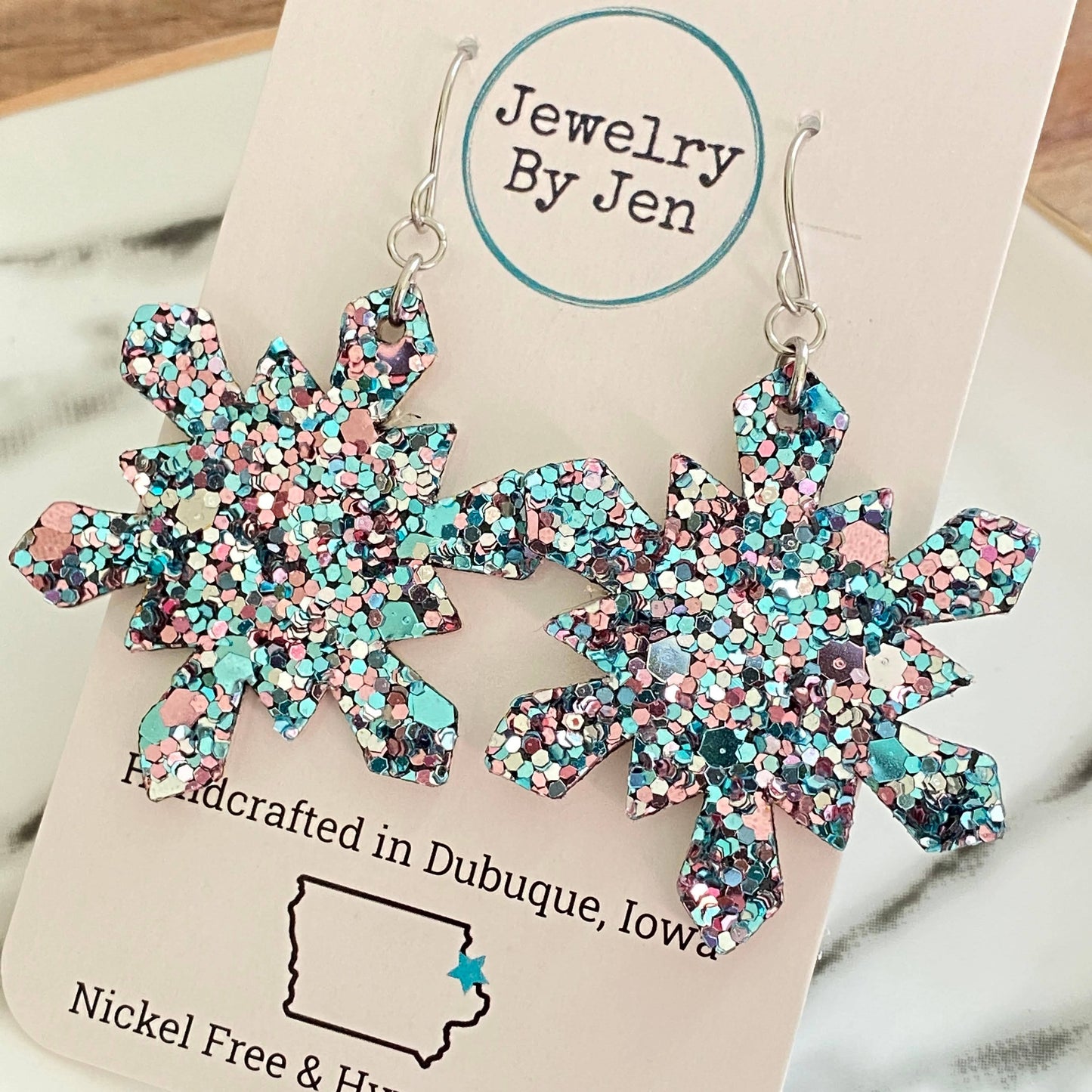 Snowflake Earrings: Mermaid Glitter - Holden Hearts