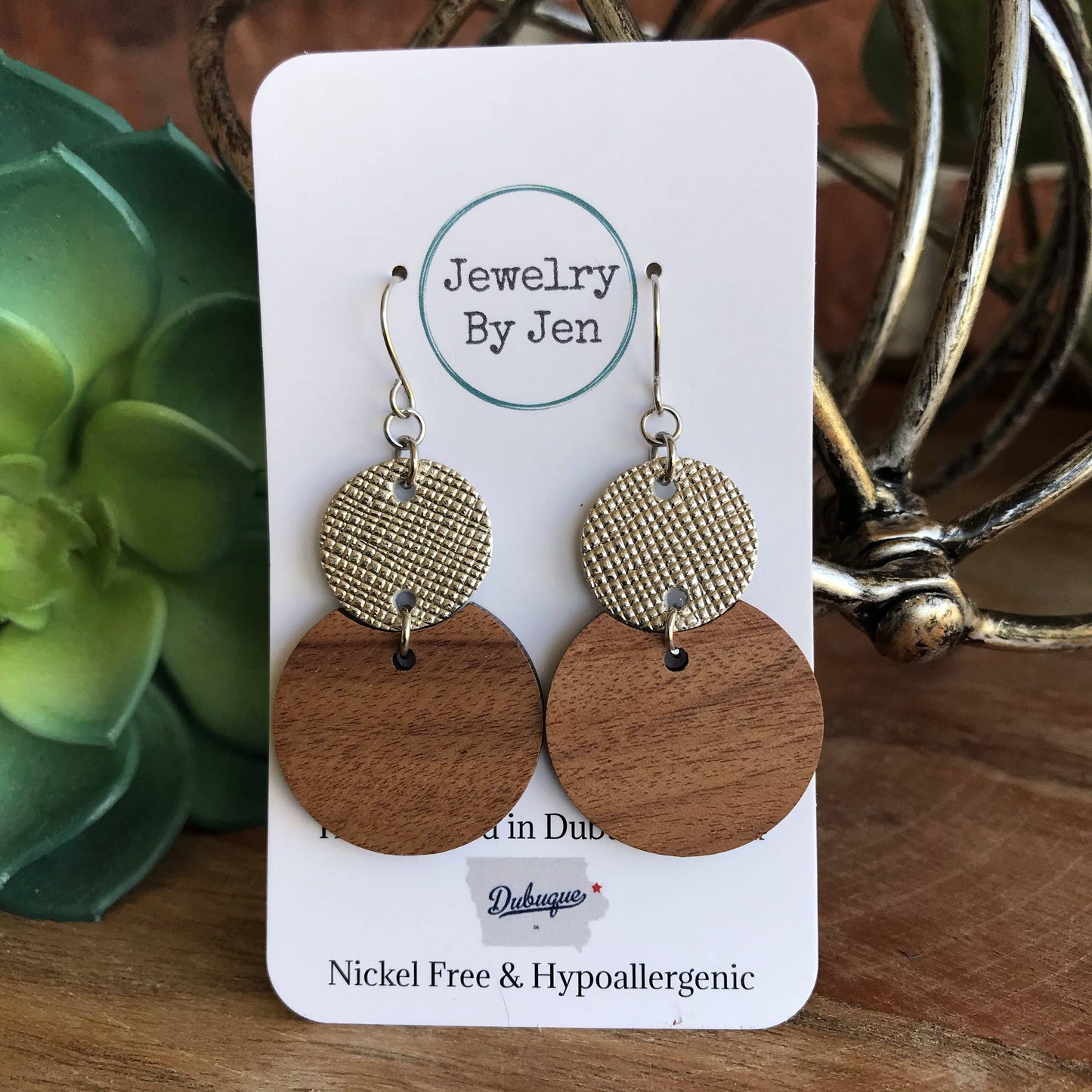 Round Wood & Silver Earrings - Holden Hearts