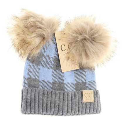 C.C BABY Buffalo Check Double Pom Newborn Hat