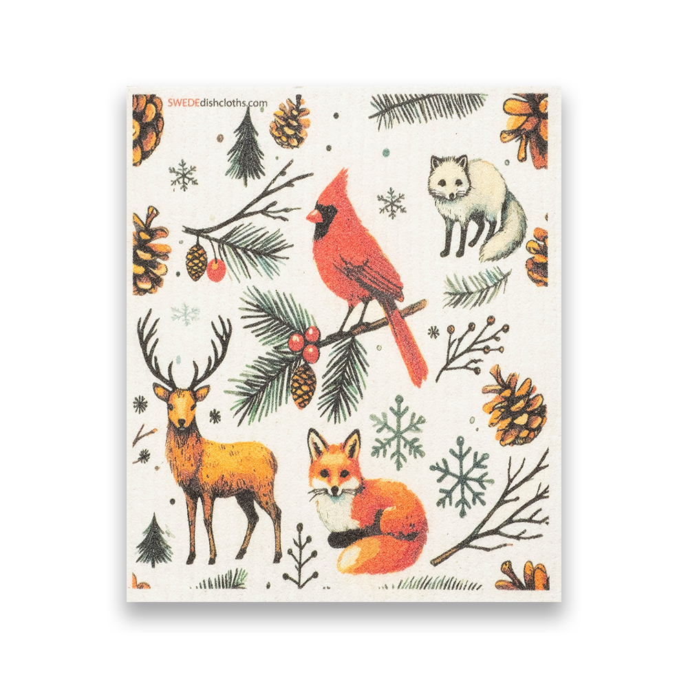 Swedish Dishcloth Christmas Cardinal with Animals