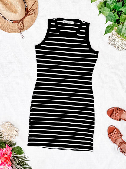 IN STOCK Mariah Ribbed Dress - Black Stripes FINAL SALE