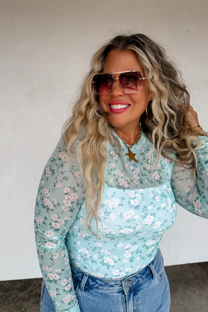 Teal Spring Mesh Top