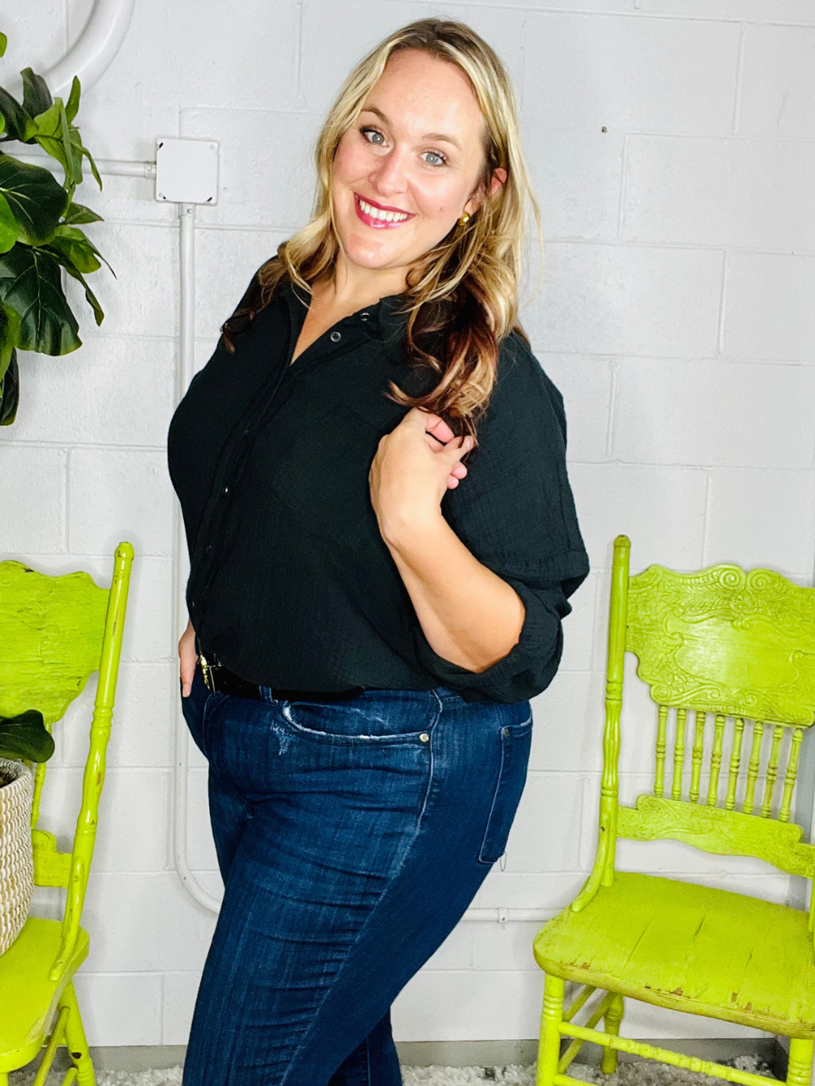 Black State of Mind Button Up Top - Holden Hearts