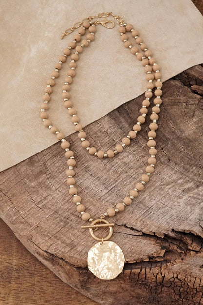 Multi Strand Wooden Beads Short Coin Necklace in Neutral and - Holden Hearts