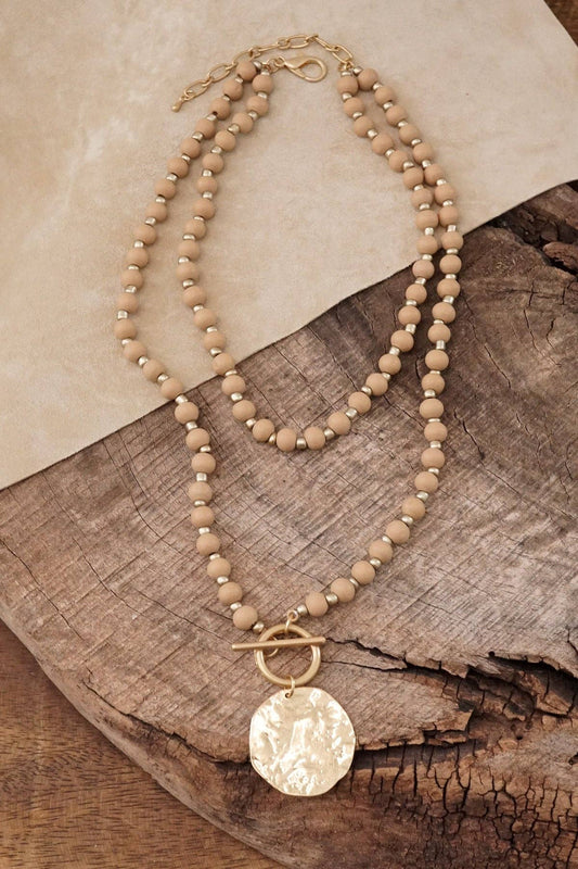 Multi Strand Wooden Beads Short Coin Necklace in Neutral and - Holden Hearts