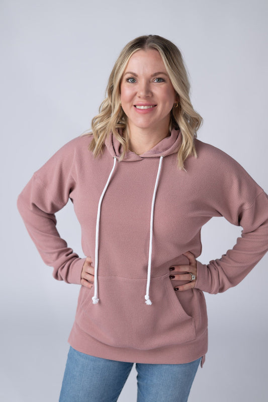 IN STOCK Kacey Ribbed Hoodie - Rose FINAL SALE