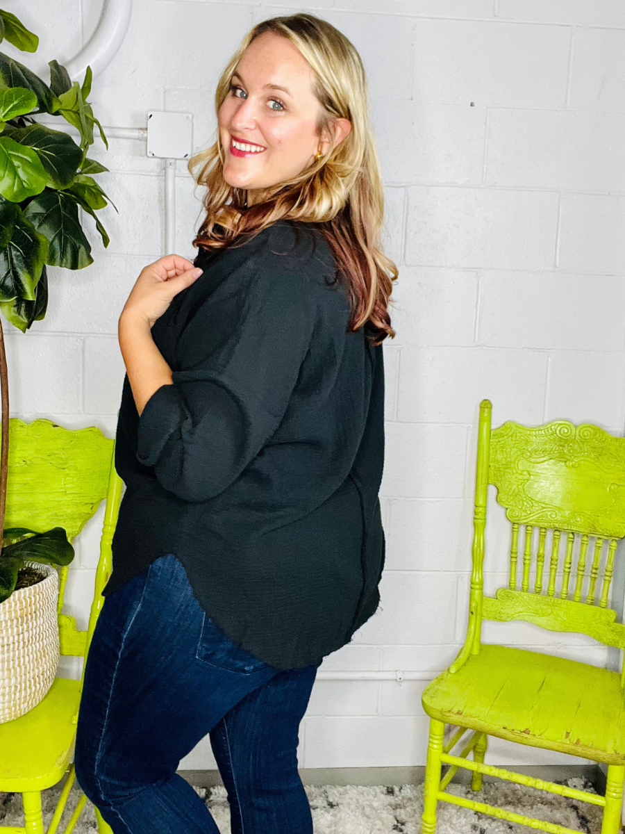 Black State of Mind Button Up Top - Holden Hearts