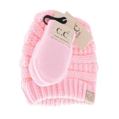 C.C BABY Solid Beanie with Mittens - Knit Hat  BabySet1