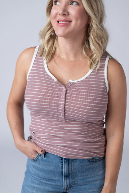 IN STOCK Shiloh Button Snap Tank - Dusty Rose