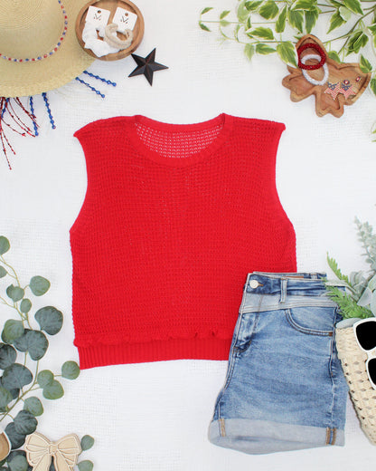 *Amaya Open Knit Top - Red*