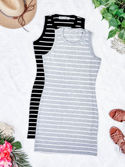 IN STOCK Mariah Ribbed Dress - Black Stripes FINAL SALE