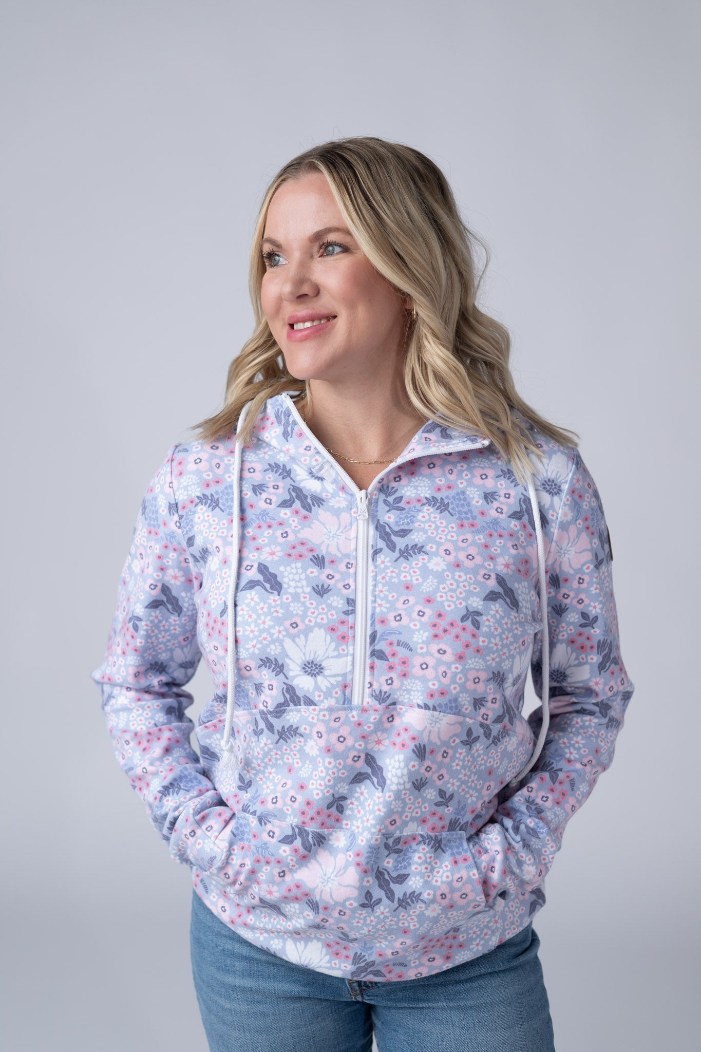 IN STOCK HalfZip Hoodie - Ditsy Blush Floral FINAL SALE