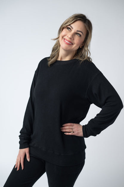 IN STOCK Corrine Ribbed Pullover Top - Black