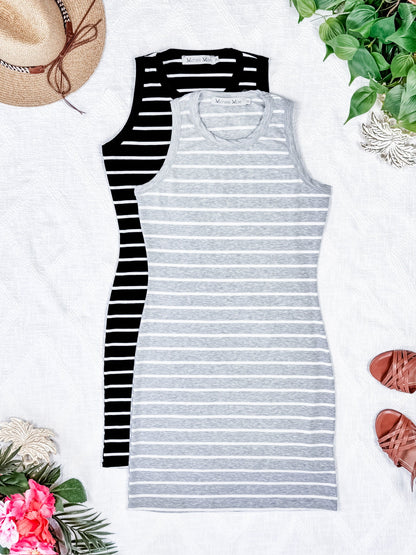 IN STOCK Mariah Ribbed Dress - Black Stripes FINAL SALE