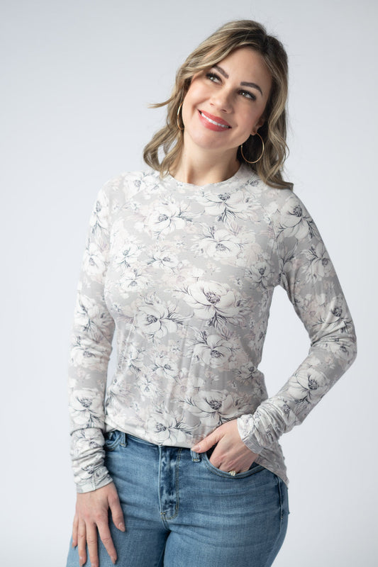 IN STOCK Blair Long Sleeve Top - Vintage Grey Floral FINAL SALE