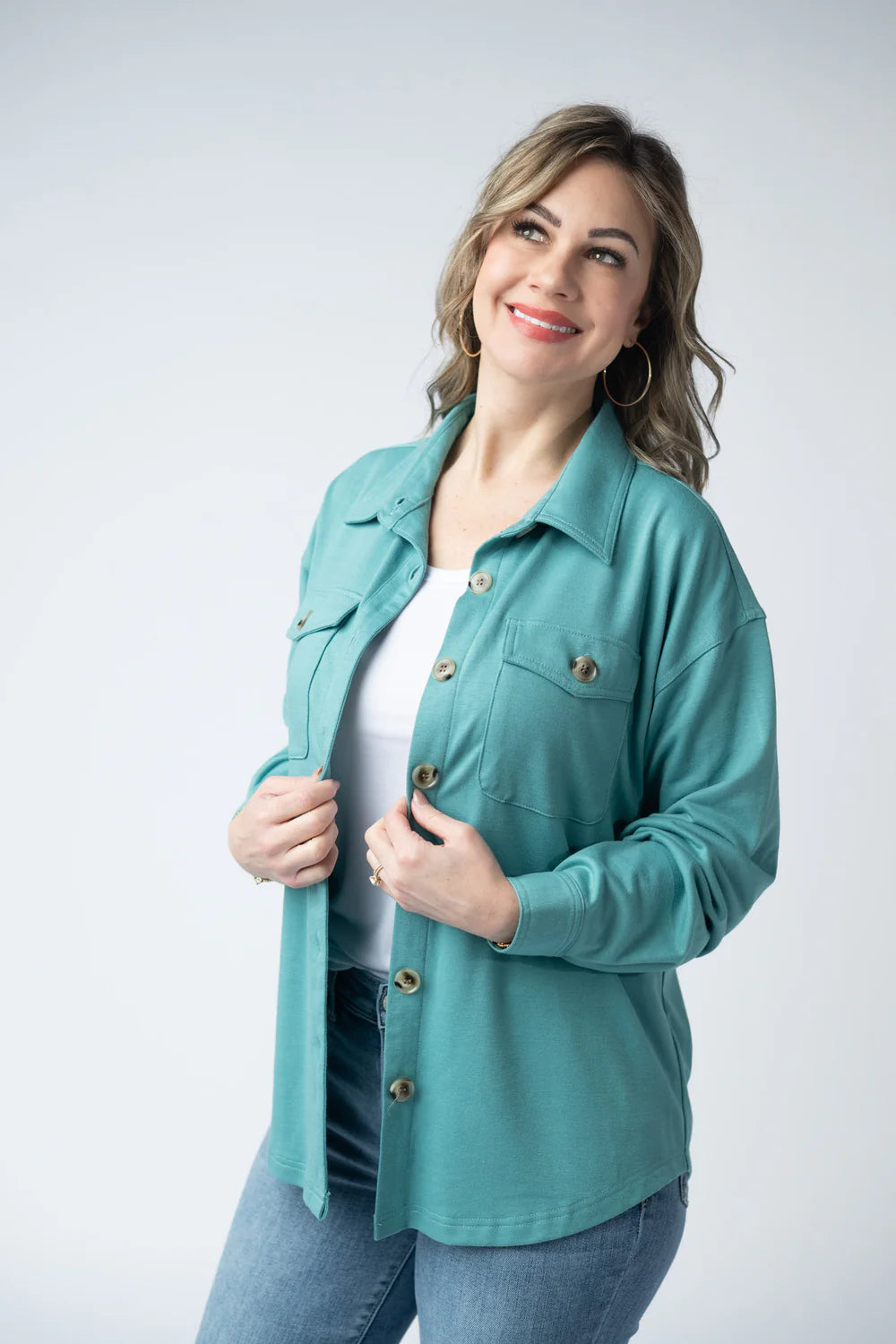 *Brenna Button Down-Teal*