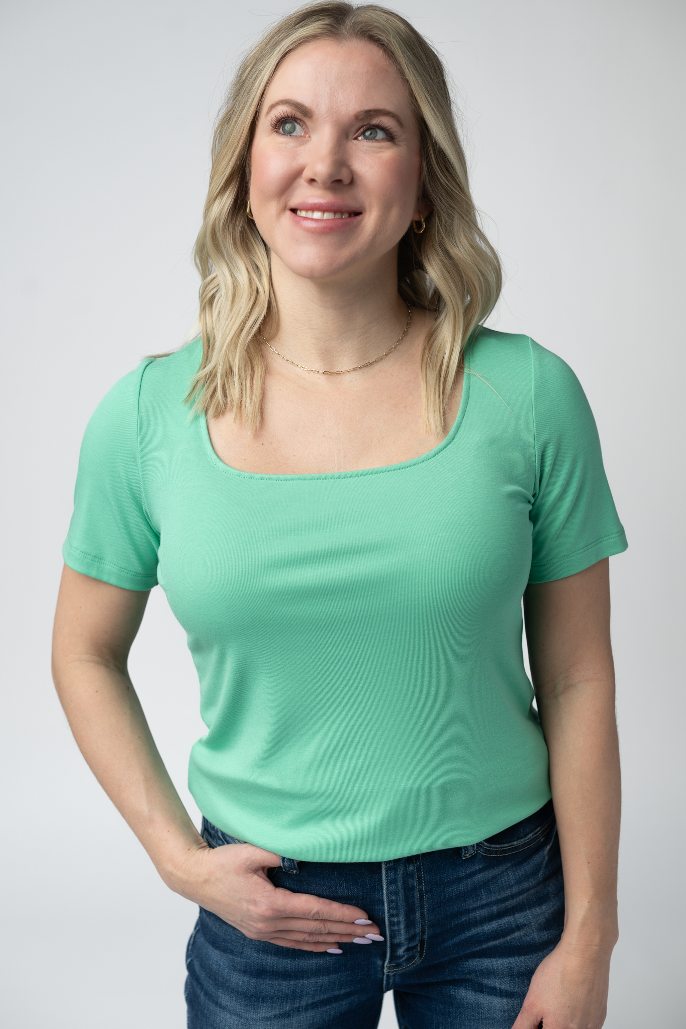 IN STOCK Short Sleeve Alyssa Top - Aquamarine FINAL SALE