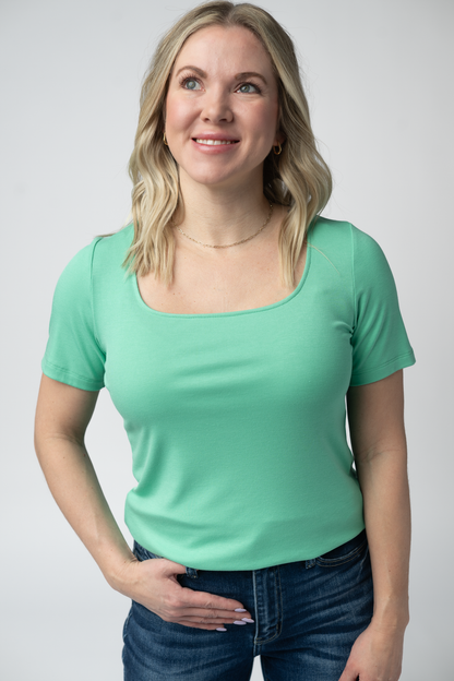 IN STOCK Short Sleeve Alyssa Top - Aquamarine FINAL SALE