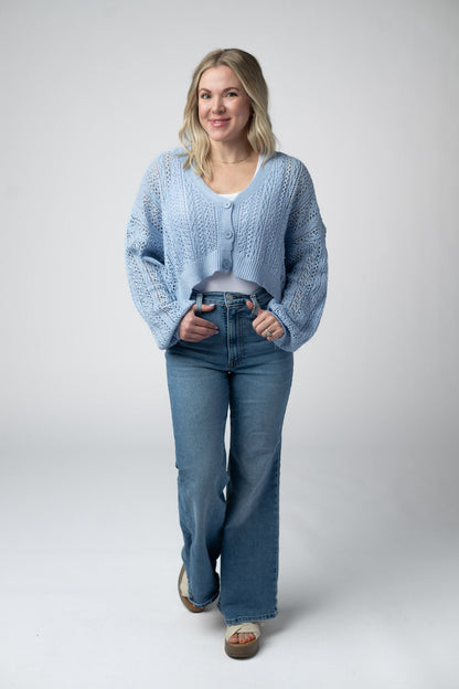 IN STOCK Callie Cropped Cardigan - Sky Blue