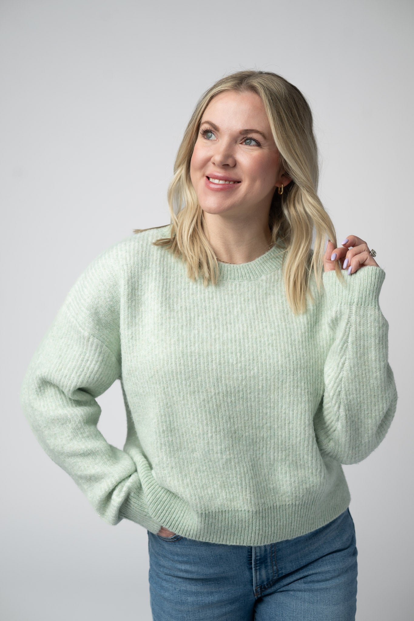 IN STOCK Josie Cozy Crew Sweater - Light Green